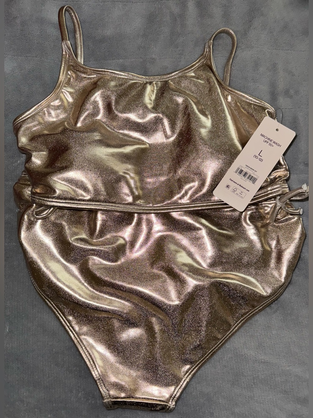 Weekend Academy Girls Metallic Miami Bikini, 2-Piece Swim Set, sz L/10/12